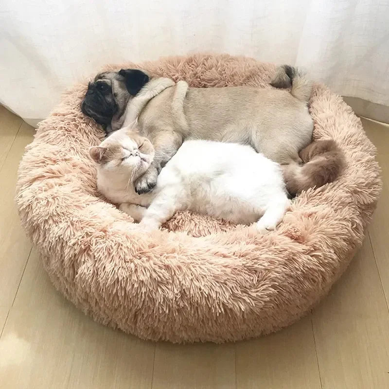 Super Soft Pet Cat Bed Plush Full Size Washable Calm Bed Donut Bed