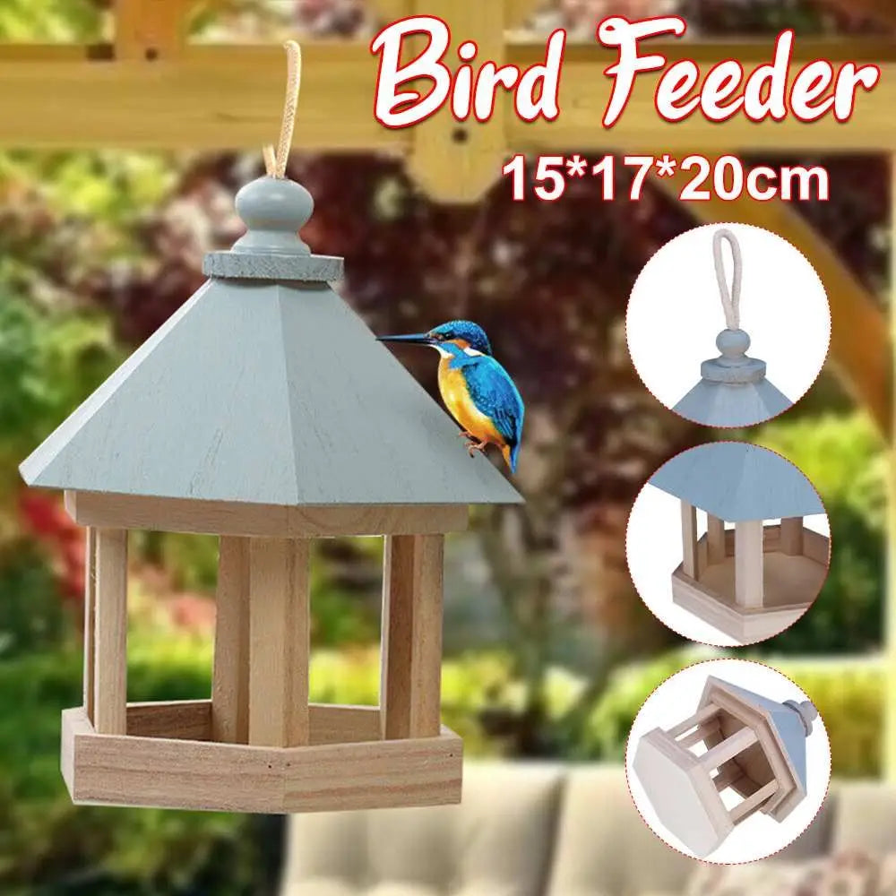Wooden House Bird Feeder | Outdoor Hanging Feeding Station & Hollow Food Container for Garden and Park