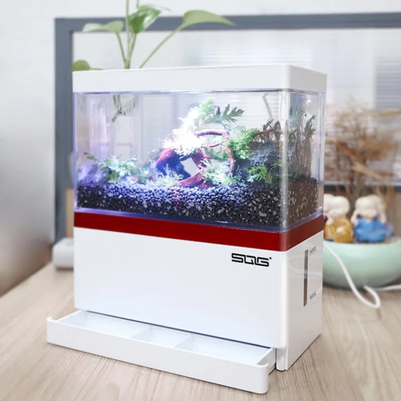 Self-Circulating Mini Fish Tank | Eco-Friendly Desktop Aquarium with Charging Filter
