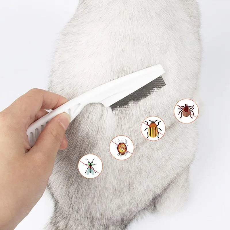 Stainless Steel Flea Comb for Dogs and Cats | Portable Hair Removal Brush with Dense Teeth