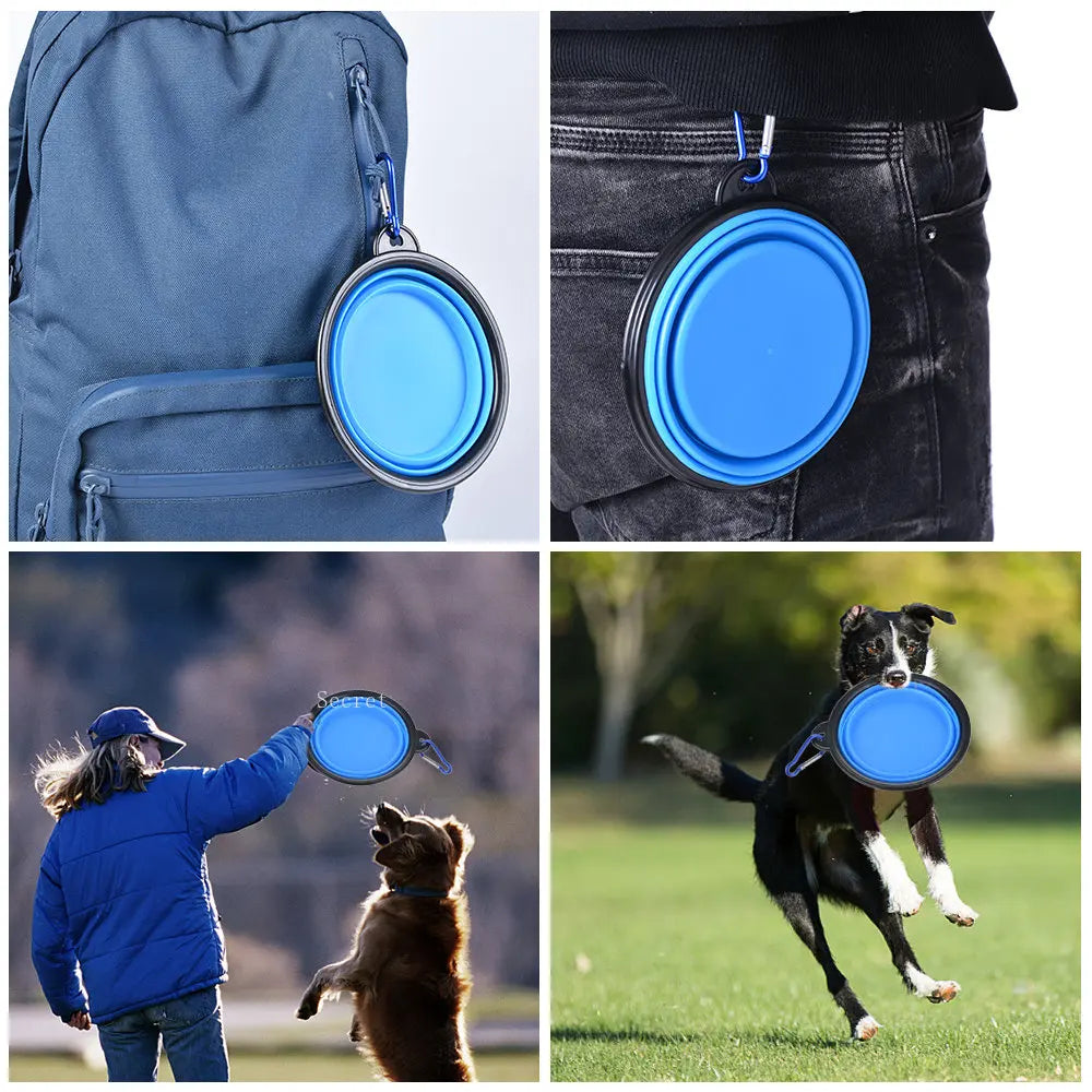 Collapsible Silicone Dog Bowl | Portable Pet Food & Water Dish for Outdoor Camping & Travel with Carabiner