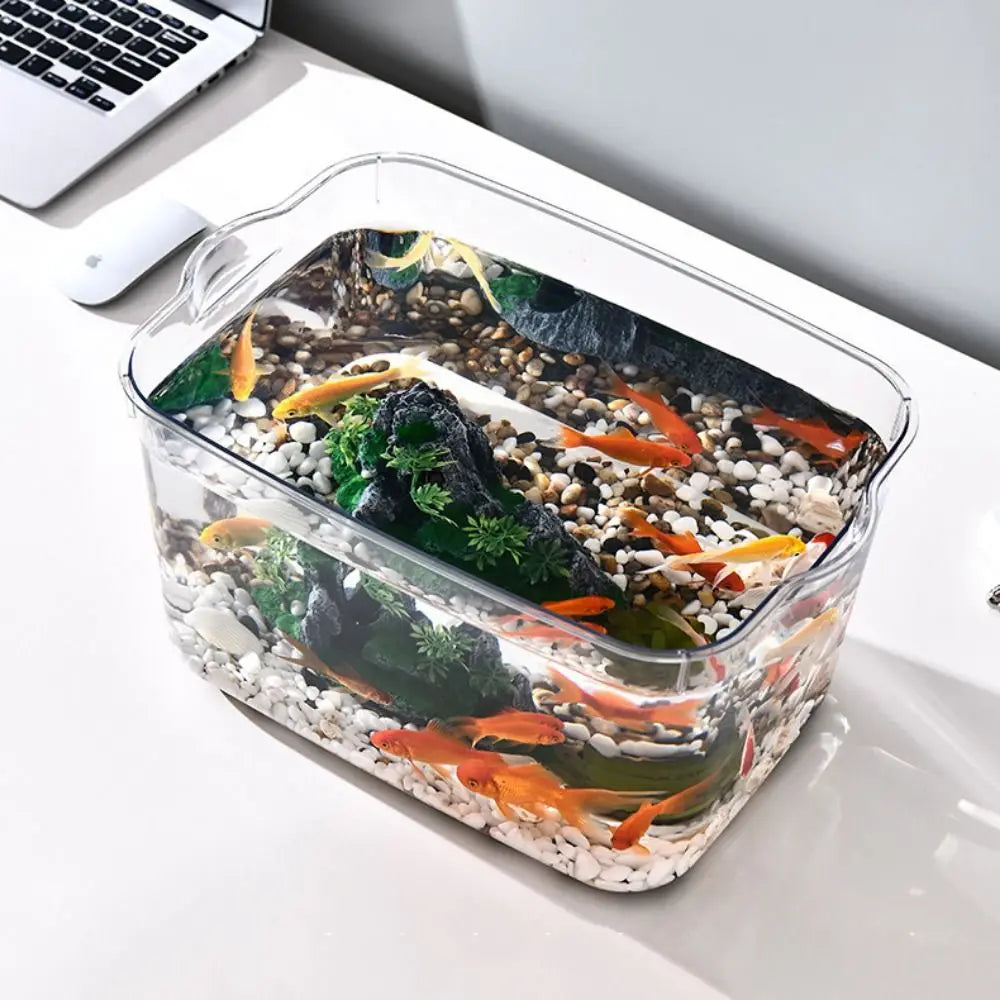 Transparent Explosion-proof Plastic Fish Tank | Fall Prevention PET Desktop Goldfish Bowl & Ecological Water Tank