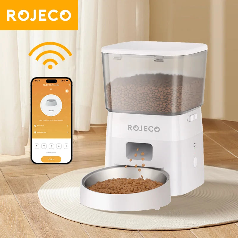ROJECO 2L Automatic Cat Feeder | WiFi Smart Pet Food Dispenser with Remote Control for Dogs & Cats