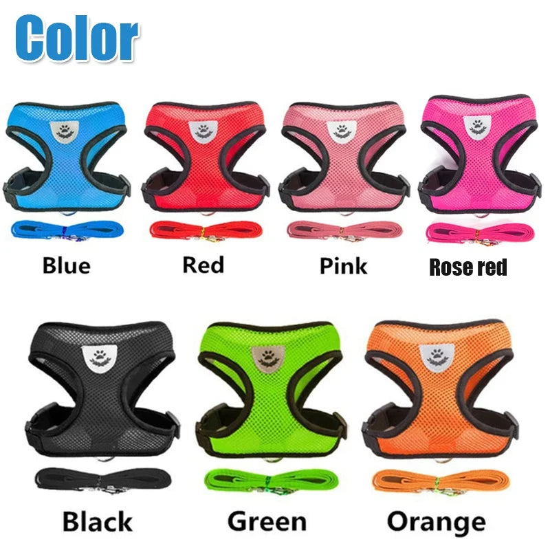 Adjustable Cat and Dog Harness with Lead Leash | Breathable Polyester Mesh Reflective Vest for Small Pets