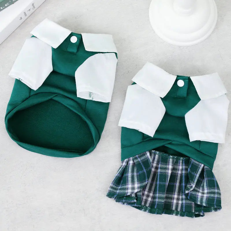 Preppy Style Dogs Clothes Dog Couples Dress Dog T-Shirt Skirt For Puppy Kitten