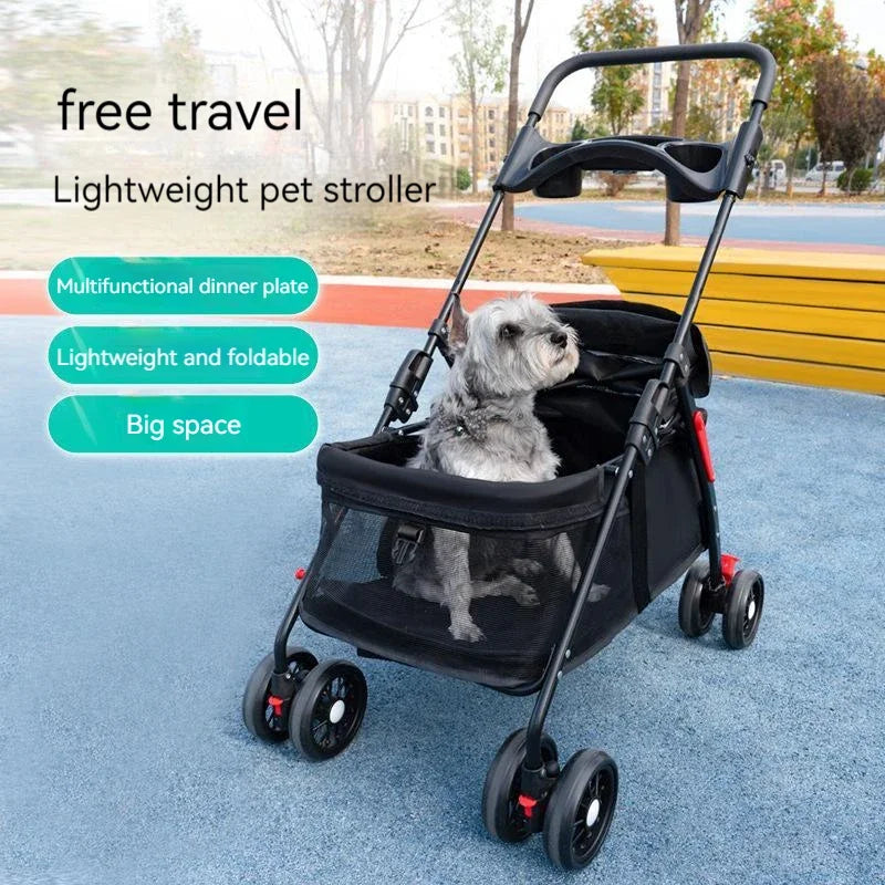 Lightweight Folding Pet Stroller | Breathable Outdoor Travel Carrying Bag for Small Dogs & Cats | Includes Meal Plate