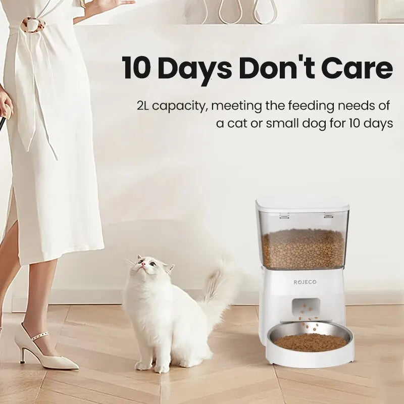 ROJECO 2L Automatic Cat Feeder | WiFi Smart Pet Food Dispenser with Remote Control for Dogs & Cats