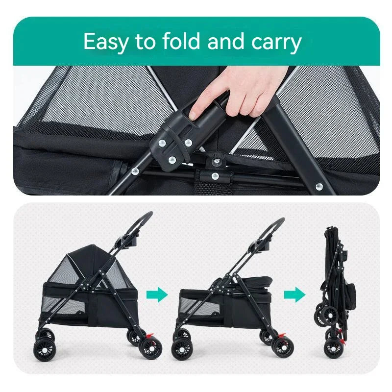 Lightweight Folding Pet Stroller | Breathable Outdoor Travel Carrying Bag for Small Dogs & Cats | Includes Meal Plate
