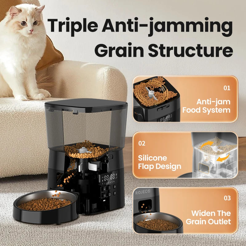 ROJECO Automatic Dog Feeder | Smart Kibble Dispenser with Button Control for Cats & Dogs