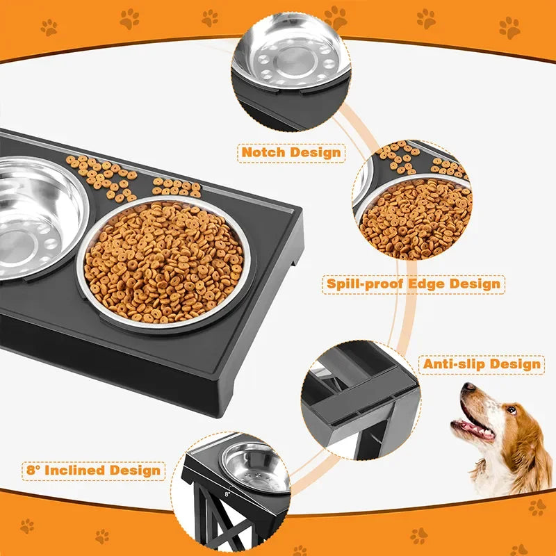 Adjustable Double Elevated Dog Bowls | Slow Feeding Stand for Medium & Large Dogs