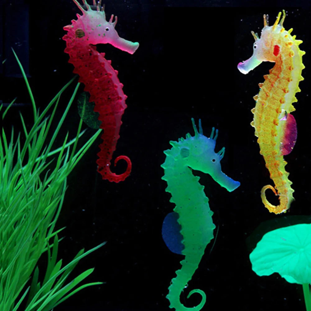 Artificial Glowing Fish Aquarium Decor | Fake Hippocampus Float Ornament & Silicone Sea Horse for Fish Tank Landscape