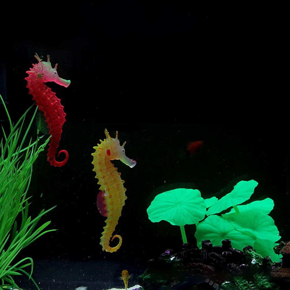 Artificial Glowing Fish Aquarium Decor | Fake Hippocampus Float Ornament & Silicone Sea Horse for Fish Tank Landscape