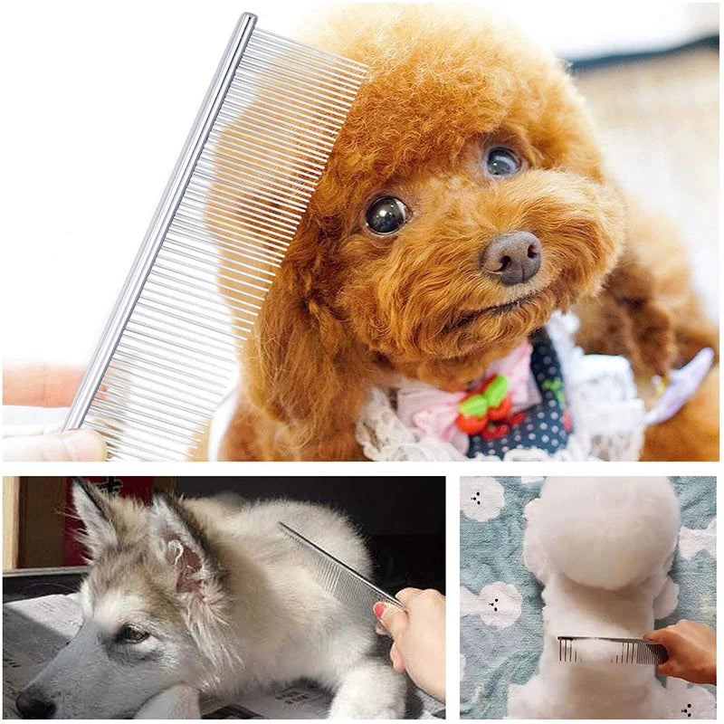 Stainless Steel Pet Dematting Comb | Grooming Tool for Dogs and Cats - Gently Removes Loose Undercoat and Fleas