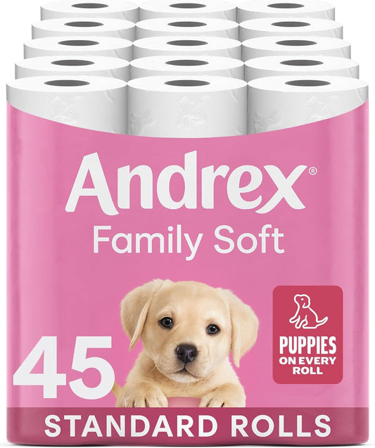 Family Soft Toilet Tissue 45 Rolls (Previously  Gentle Clean) Gentle on Your Family’S Skin– Bulk Pack of 45 Toilet Rolls, FSC Certified