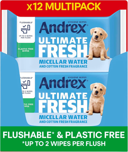 Ultimate Fresh Washlets, 12 Packs - Gentle, Biodegradable, Flushable Toilet Wipes for Everyday Hygiene, Use with Regular Toilet Roll for a Shower Fresh Clean
