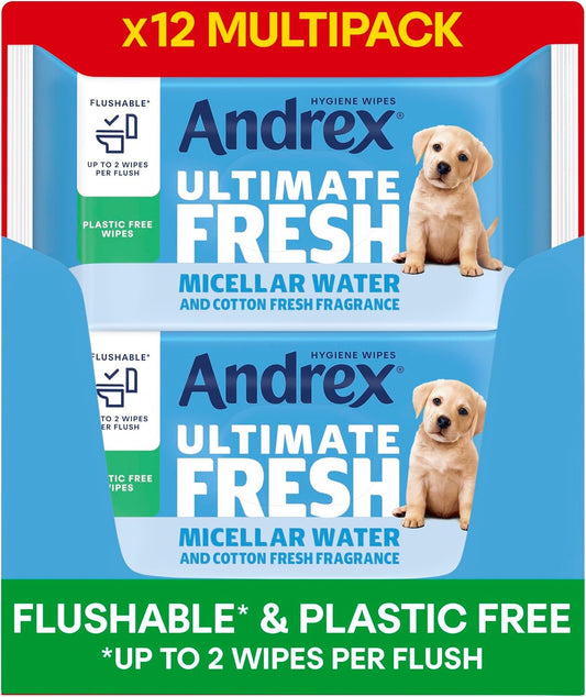 Ultimate Fresh Washlets, 12 Packs - Gentle, Biodegradable, Flushable Toilet Wipes for Everyday Hygiene, Use with Regular Toilet Roll for a Shower Fresh Clean