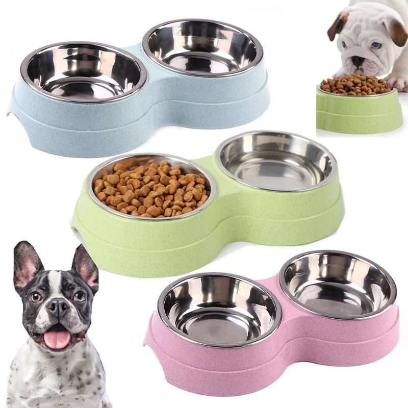 Double Pet Bowls Set | Stainless Steel Dog Food & Water Feeder for Cats and Puppies