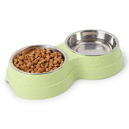 Double Pet Bowls Set | Stainless Steel Dog Food & Water Feeder for Cats and Puppies