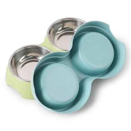 Double Pet Bowls Set | Stainless Steel Dog Food & Water Feeder for Cats and Puppies