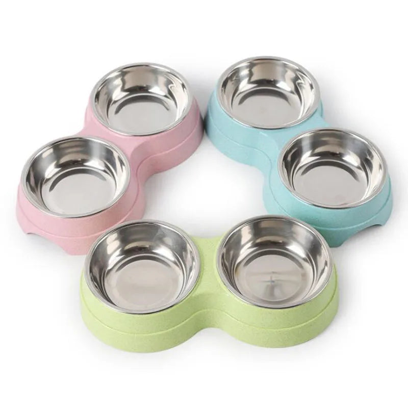 Double Pet Bowls Set | Stainless Steel Dog Food & Water Feeder for Cats and Puppies