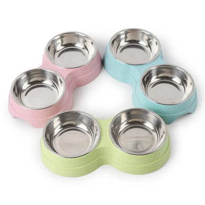 Double Pet Bowls Set | Stainless Steel Dog Food & Water Feeder for Cats and Puppies