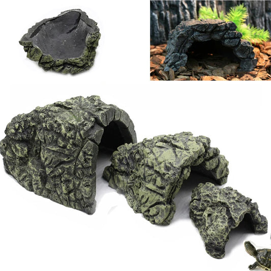 Reptile Hiding Cave for Lizards, Snakes & Turtles | Basking Hide Habitat Decor for Aquariums & Terrariums