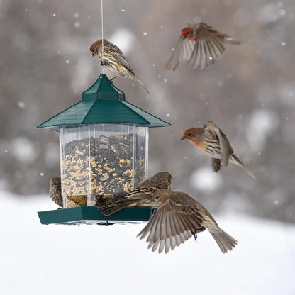 Hanging Wild Bird Feeder | Waterproof Gazebo Outdoor Container with Hang Rope Feeding House