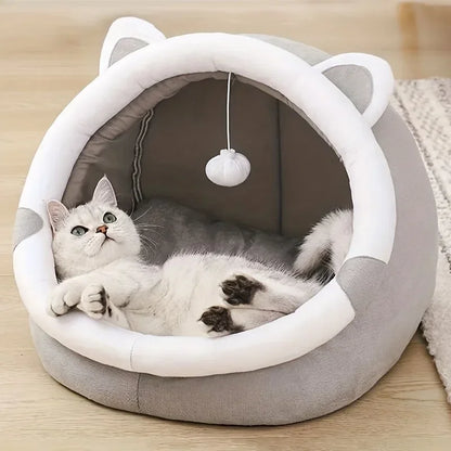 Cozy Cartoon Cat Cave Bed | Keep Your Kitten Warm and Snug in This Cute Pet House!