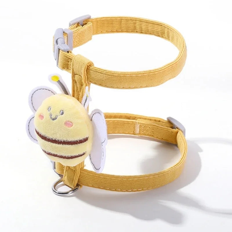 Cartoon Bee Cat Harness Leash Set | Adjustable Double Layer for Small Pets