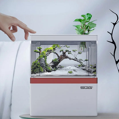 Self-Circulating Mini Fish Tank | Eco-Friendly Desktop Aquarium with Charging Filter