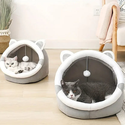 Cozy Cartoon Cat Cave Bed | Keep Your Kitten Warm and Snug in This Cute Pet House!