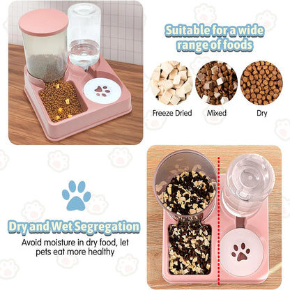 2-in-1 Automatic Cat Feeder & Water Dispenser Set | Tilted Gravity Food and Water Feeder for Pets