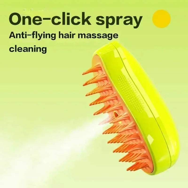 3-in-1 Electric Steamy Brush for Cats and Dogs | Grooming Tool with Massage and Shedding Spray