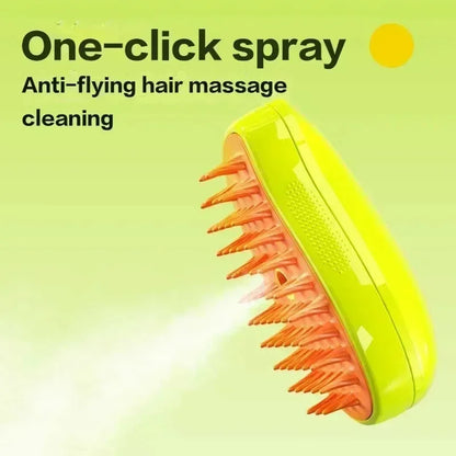 3-in-1 Electric Steamy Brush for Cats and Dogs | Grooming Tool with Massage and Shedding Spray