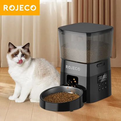 ROJECO Automatic Pet Feeder | Button Version Smart Control Kibble Dispenser for Cats & Dogs