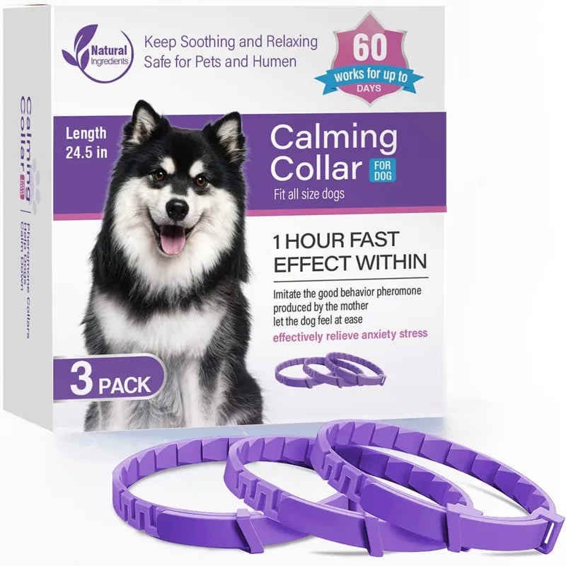 Adjustable Flea and Tick Collar for Dogs and Cats | 3-Pack Calming Collars for Anxiety Relief