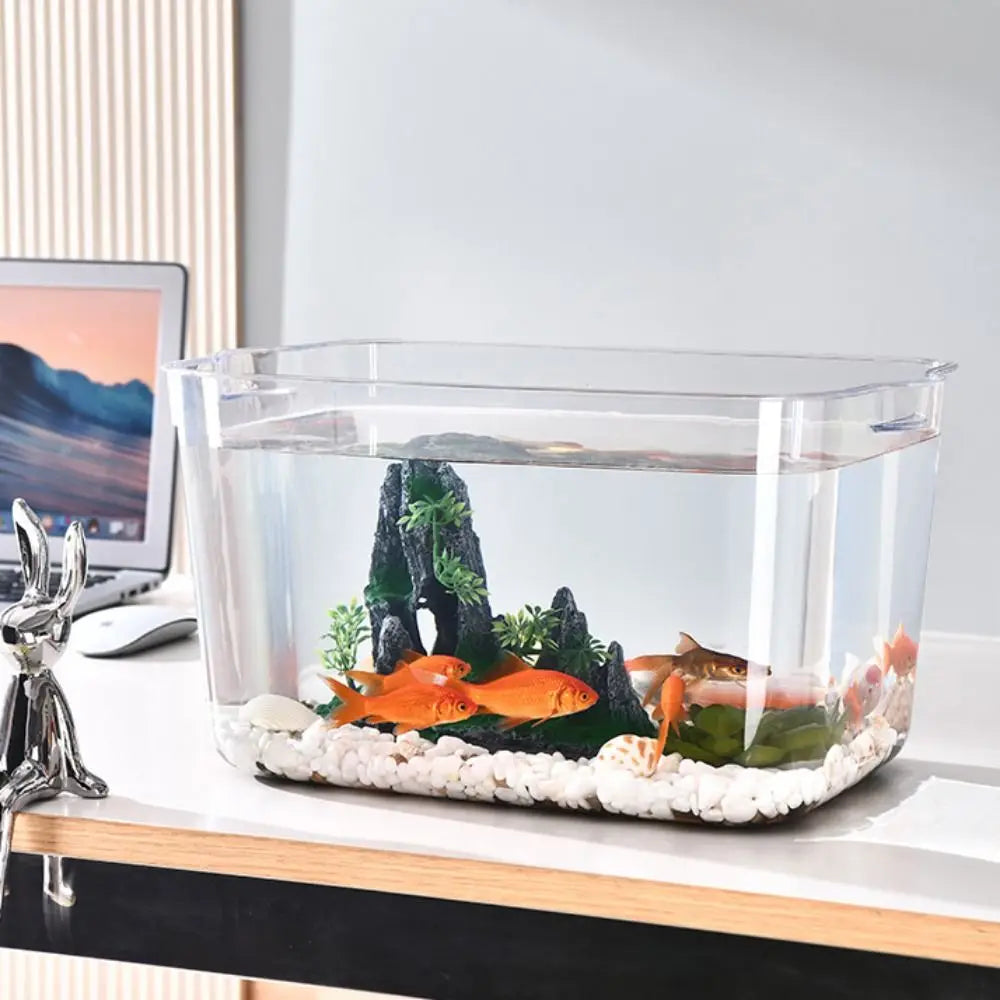 Fall Prevention Plastic Fish Tank | Transparent PET Desktop Goldfish Bowl with Ecological Water Filter