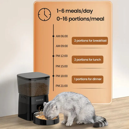 ROJECO Automatic Pet Feeder | Button Version Smart Control Kibble Dispenser for Cats & Dogs