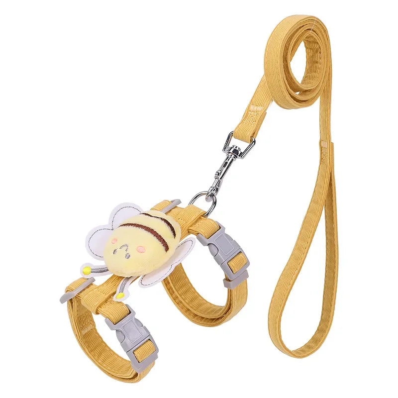Cartoon Bee Cat Harness Leash Set | Adjustable Double Layer for Small Pets