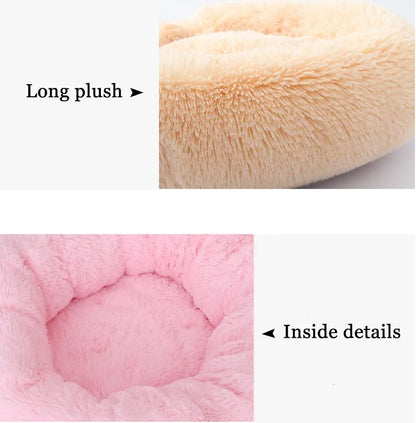 Round Long Plush Pet Bed | Comfortable Sleeping Nest for Dogs & Cats