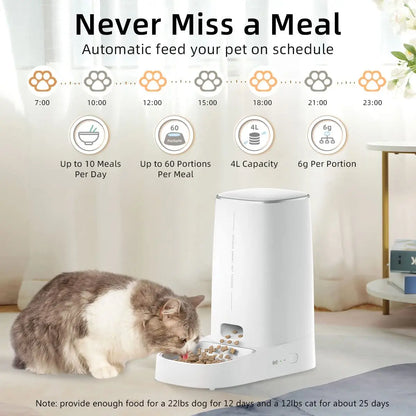 ROJECO Automatic Cat Feeder | Smart WiFi Kibble Dispenser with Remote Control for Cats & Dogs
