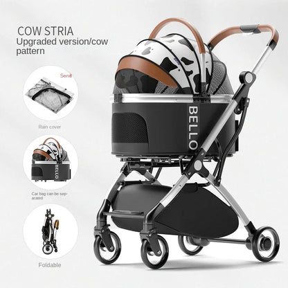 Aluminum Tube Pull Rod Pet Stroller | Foldable Collapsible Travel Cart for Medium Dogs & Cats | 20kg Capacity with Separated Bag