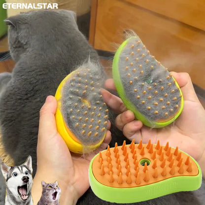 3-in-1 Electric Steamy Brush for Cats and Dogs | Grooming Tool with Massage and Shedding Spray