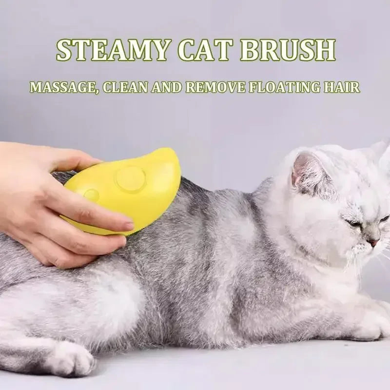3-in-1 Electric Steamy Brush for Cats and Dogs | Grooming Tool with Massage and Shedding Spray