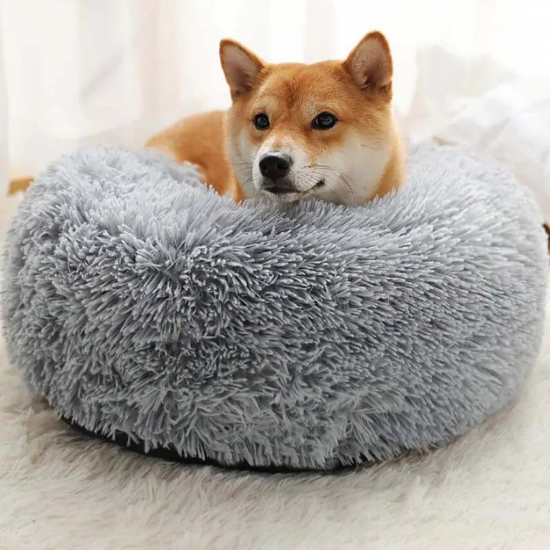 Round Long Plush Pet Bed | Comfortable Sleeping Nest for Dogs & Cats