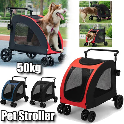 Foldable Large Dog Stroller | Breathable Mesh for Cats & Dogs Up to 50KG | Ideal for Walking & Transport