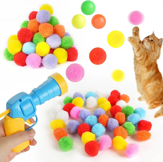 Interactive Cat Toy Ball | Launch Training Toy for Puppies and Kittens - Creative Mini Shooting Gun Games with Plush Balls