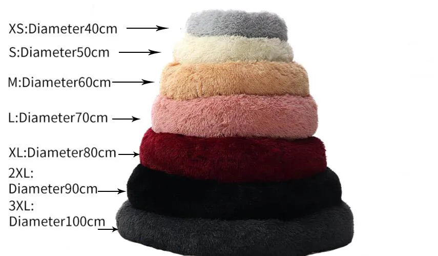 Round Long Plush Pet Bed | Comfortable Sleeping Nest for Dogs & Cats