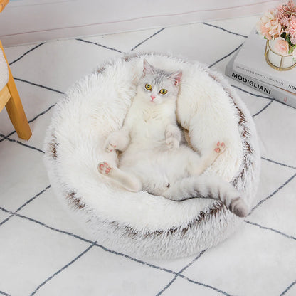 Long Plush Round Cat Bed | Comfy & Fashionable Nap Spot for Cats