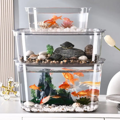 Fall Prevention Plastic Fish Tank | Transparent PET Desktop Goldfish Bowl with Ecological Water Filter
